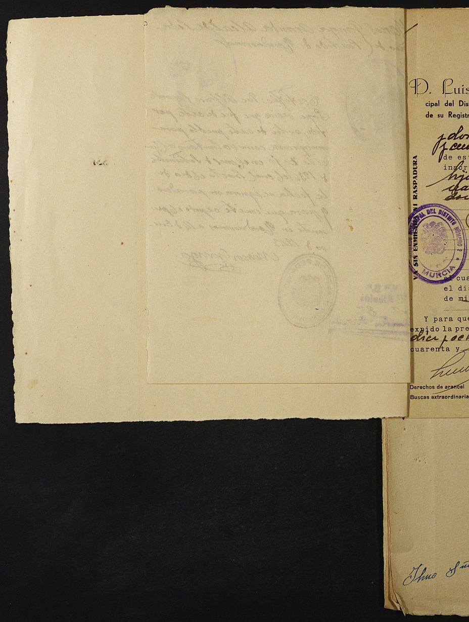 Expediente 336/1943 del Juzgado de Primera Instancia nº 1 de Murcia para la inscripción en el Registro Civil por la defunción en el frente de Alfonso Pujante López.